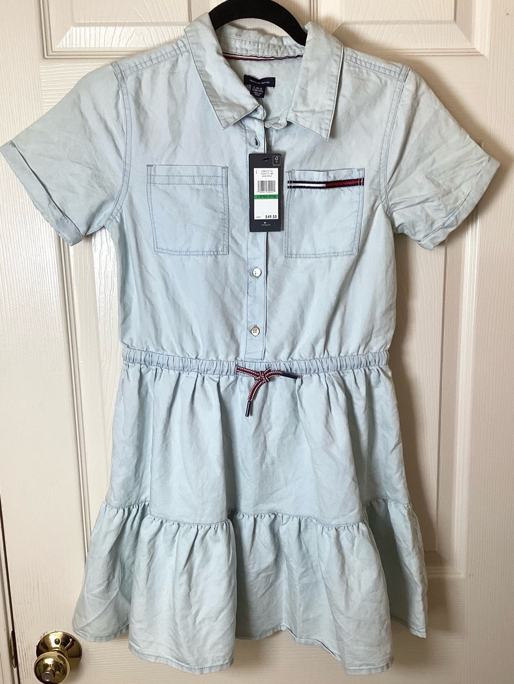 Tommy Hilfiger NWT Light Blue Denim Girls'  Ruffle Dress - Size L (12-14)
